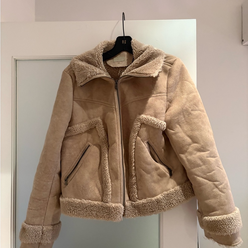 MOTHER Women’ Tan/Beige/Neutral Suede and Shearling Jacket